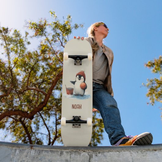 Personalisierter Winter-Pinguin-Basketball Kind Skateboard (Außen 1)