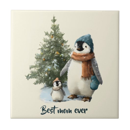 Personalisierter Winter-Pinguin „Beste Mutter alle Fliese (Vorderseite)