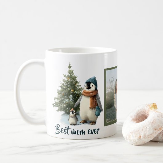 Personalisierter Winter-Pinguin „Beste Mutter alle Kaffeetasse (Mit Donut)