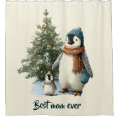 Personalisierter Winter-Pinguin „Beste Mutter über Duschvorhang (Vorderseite)