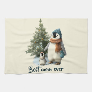 Personalisierter Winter-Pinguin „Beste Mutter über Geschirrtuch