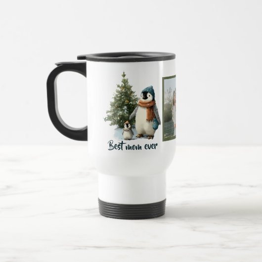 Personalisierter Winter-Pinguin „Beste Mutter über Reisebecher (Links)