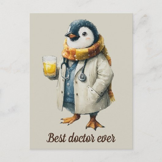 Personalisierter Winter-Pinguin „Bester Arzt überh Postkarte (Vorderseite)