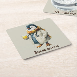 Personalisierter Winter-Pinguin „Bester Arzt überh Rechteckiger Pappuntersetzer