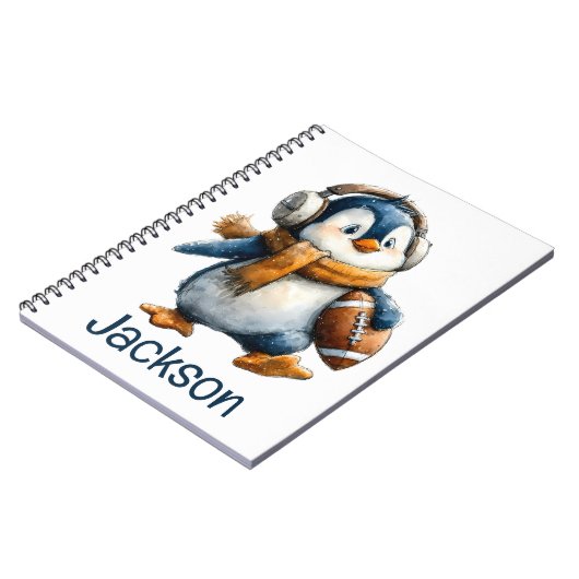 Personalisierter Winter-Pinguin-Fußball-Junge Notizblock (Linke Seite)