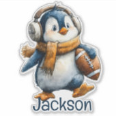 Personalisierter Winter-Pinguin-Fußball-Junior Aufkleber (Vorderseite)