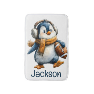 Personalisierter Winter-Pinguin-Fußball-Junior Badematte