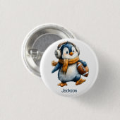 Personalisierter Winter-Pinguin-Fußball-Junior Button (Vorne & Hinten)