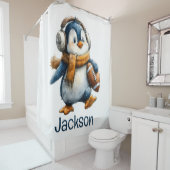Personalisierter Winter-Pinguin-Fußball-Junior Duschvorhang (Beispiel)