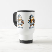 Personalisierter Winter-Pinguin-Fußball-Junior Reisebecher (Vorderseite Links)