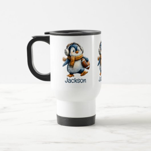Personalisierter Winter-Pinguin-Fußball-Junior Reisebecher (Links)