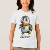 Personalisierter Winter-Pinguin-Fußball-Junior Tri-Blend Shirt (Vorderseite)