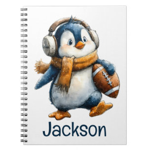 Personalisierter Winter-Pinguin-Fußball-Kid Notizblock