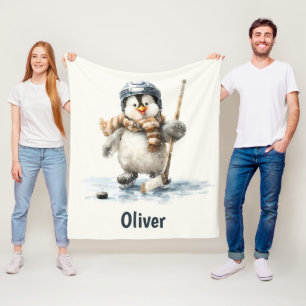Personalisierter Winter-Pinguin-Hockey-Kid Fleecedecke