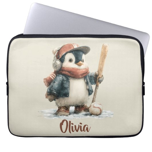 Personalisierter Winter-Pinguin-Softball-Jugendlic Laptopschutzhülle (Vorderseite)
