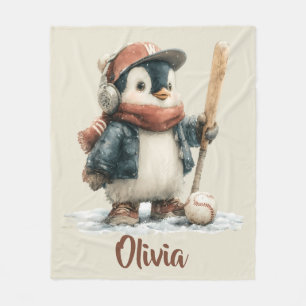 Personalisierter Winter-Pinguin-Softball-Kid Fleecedecke