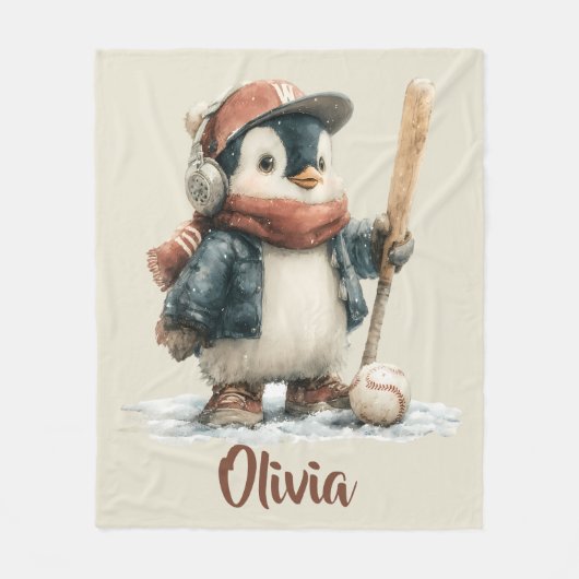 Personalisierter Winter-Pinguin-Softball-Kid Fleecedecke (Vorderseite)