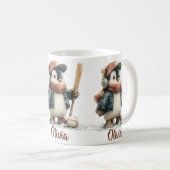 Personalisierter Winter-Pinguin-Softball-Kid Kaffeetasse (VorderseiteRechts)