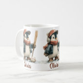 Personalisierter Winter-Pinguin-Softball-Kid Kaffeetasse (Vorderseite Links)