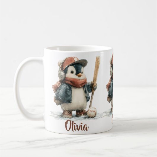 Personalisierter Winter-Pinguin-Softball-Kid Kaffeetasse (Links)