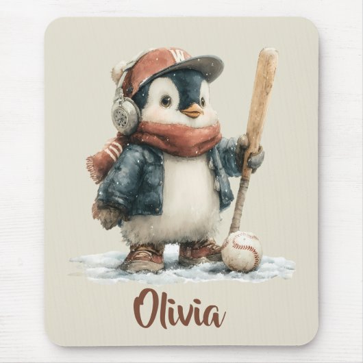 Personalisierter Winter-Pinguin-Softball-Kid Mousepad (Vorne)