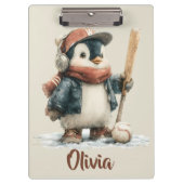 Personalisierter Winter-Pinguin-Softball-Kind Klemmbrett (Vorderseite)