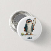 Personalisierter Winter-Pinguin-Tennis-Kid Button (Vorne & Hinten)