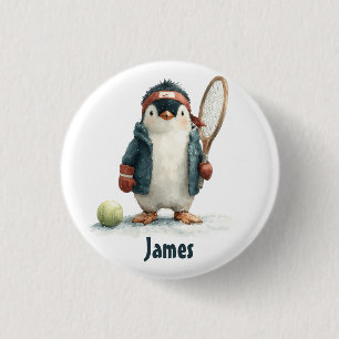 Personalisierter Winter-Pinguin-Tennis-Kid Button