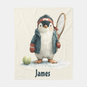 Personalisierter Winter-Pinguin-Tennis-Kid Fleecedecke
