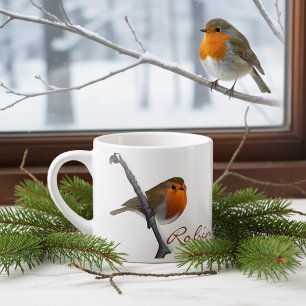Personalisierter Winter Robin Bird Espresso Cup Espressotasse