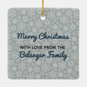 Personalisierter Winterschneeflocken Blauer Karier Keramikornament (Rückseite)