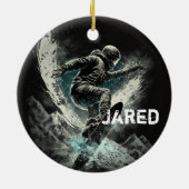 Personalisierter Wintersport mit Snowboarden Keramik Ornament (Hinten)