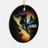 Personalisierter Wintersport mit Snowboarden Keramik Ornament (Rechts)
