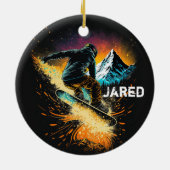 Personalisierter Wintersport mit Snowboarden Keramik Ornament (Hinten)