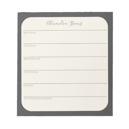 Personalisierter Wochenplaner im Schwarzen Editor Notizblock (Vorderseite)