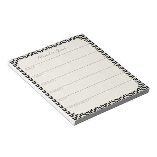 Personalisierter Wochenplaner Schwarz-weiß geometr Notizblock (angewinkelt)