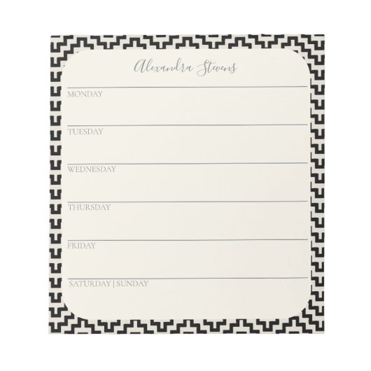 Personalisierter Wochenplaner Schwarz-weiß geometr Notizblock (Vorderseite)
