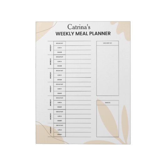 Personalisierter wöchentlicher Essensplaner Notizblock (Rotiert)