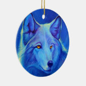 Personalisierter Wolf verziert | Blau-Wölfe Keramik Ornament (Rechts)