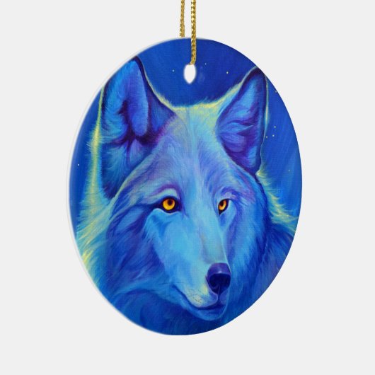Personalisierter Wolf verziert | Blau-Wölfe Keramik Ornament (Rechts)