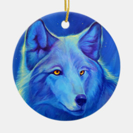 Personalisierter Wolf verziert | Blau-Wölfe Keramik Ornament