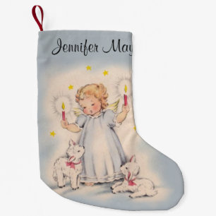 Personalisierter wunderschöner Vintage-Engel mit L Kleiner Weihnachtsstrumpf
