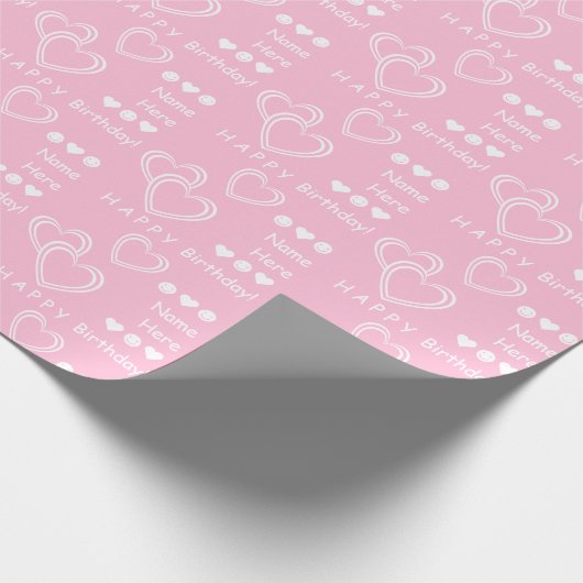 Personalisierter Wunsch Niedlich, Fun Pink Hearts Geschenkpapier (Ecke)