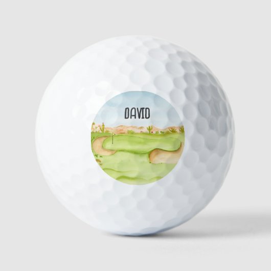 Personalisierter Wüstengolfplatz Wasserfarbe Golfball (Vorderseite)