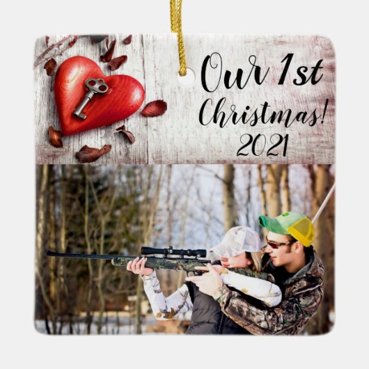 Personalisierter XMAS-Ornament-Land-Holzschlüssel Keramikornament (Vorderseite)