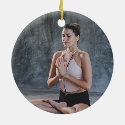 Personalisierter Yoga-Lehrer des Weihnachtsmanns Keramik Ornament (Hinten)