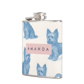 Personalisierter Yorkshire Terrier Blau Namensgesc Flachmann (Links)