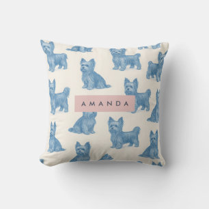 Personalisierter Yorkshire Terrier Blau Namensgesc Kissen