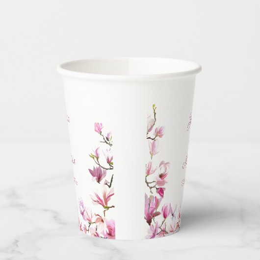 Personalisierter, zarter Pink Magnolia Paper Cup Pappbecher (Links)