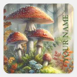 Personalisierter Zauberwald Amanita Pilzfolien Quadratischer Aufkleber